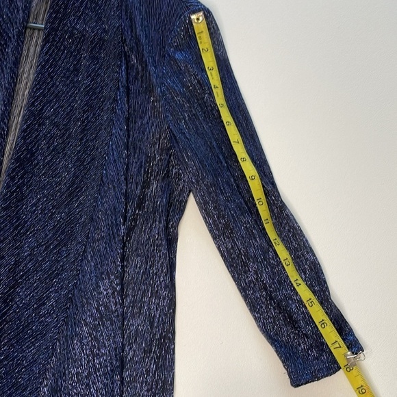 R & M Collection Blue Metallic Open Waterfall Cardigan 3/4 Sleeve Size 12 - Picture 10 of 12